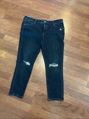 Dark Blue Distressed Women's Jeans - skinny midrise